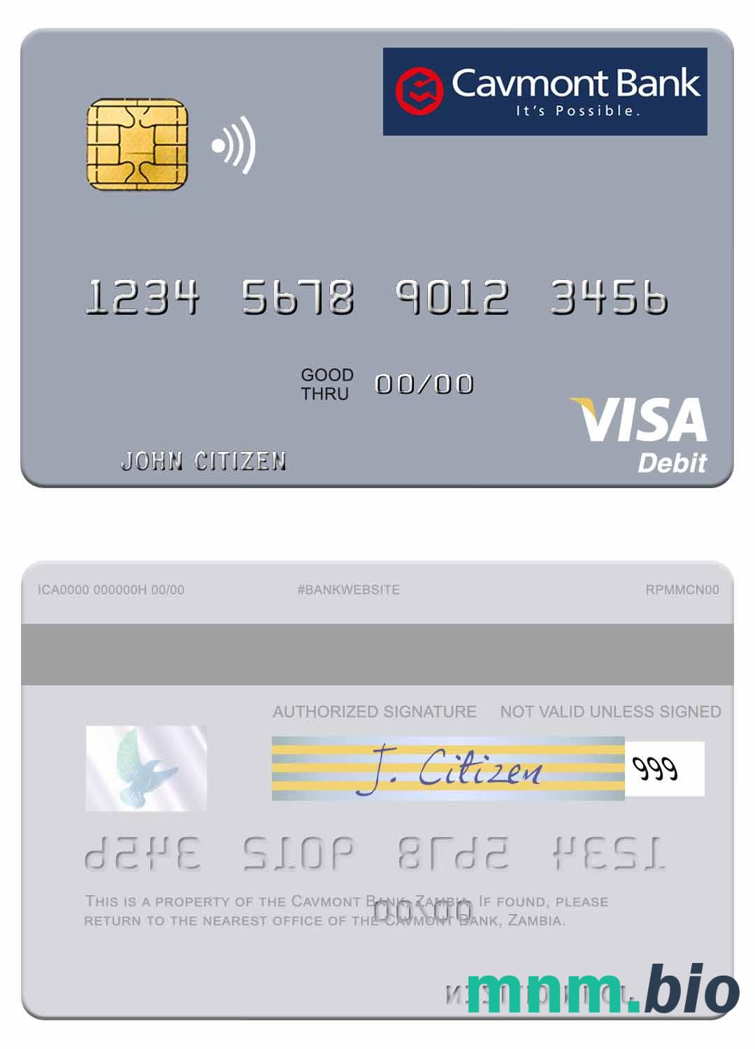 Zambia Cavmont Bank visa debet karta przykład w formacie PSD